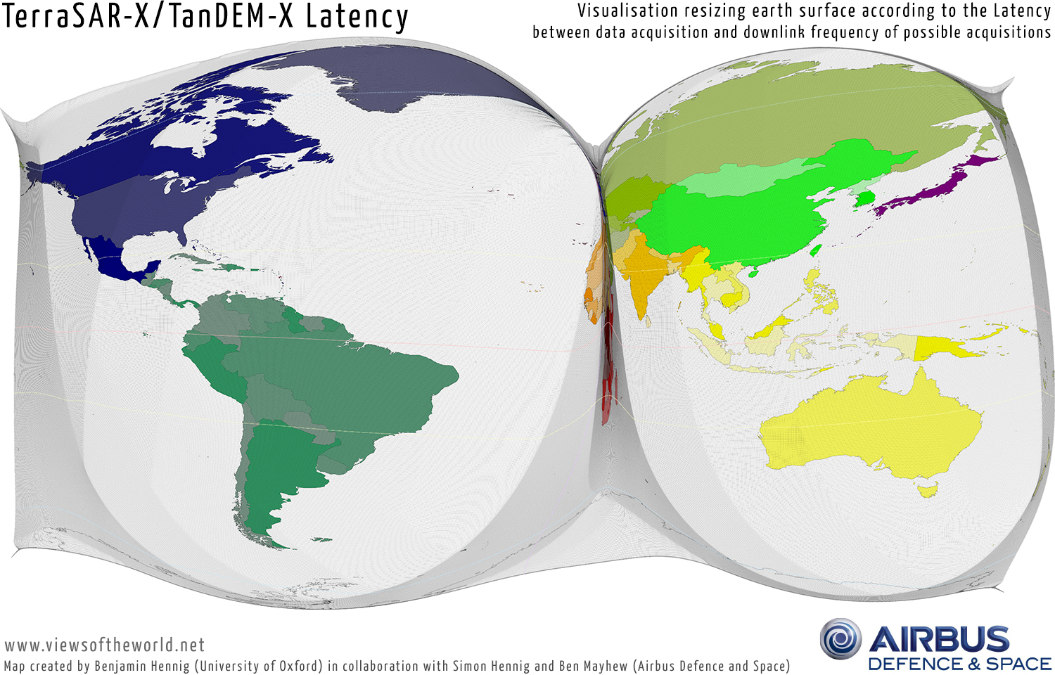 Cartogram visualisation of the TerraSAR-X and TanDEM-X latency